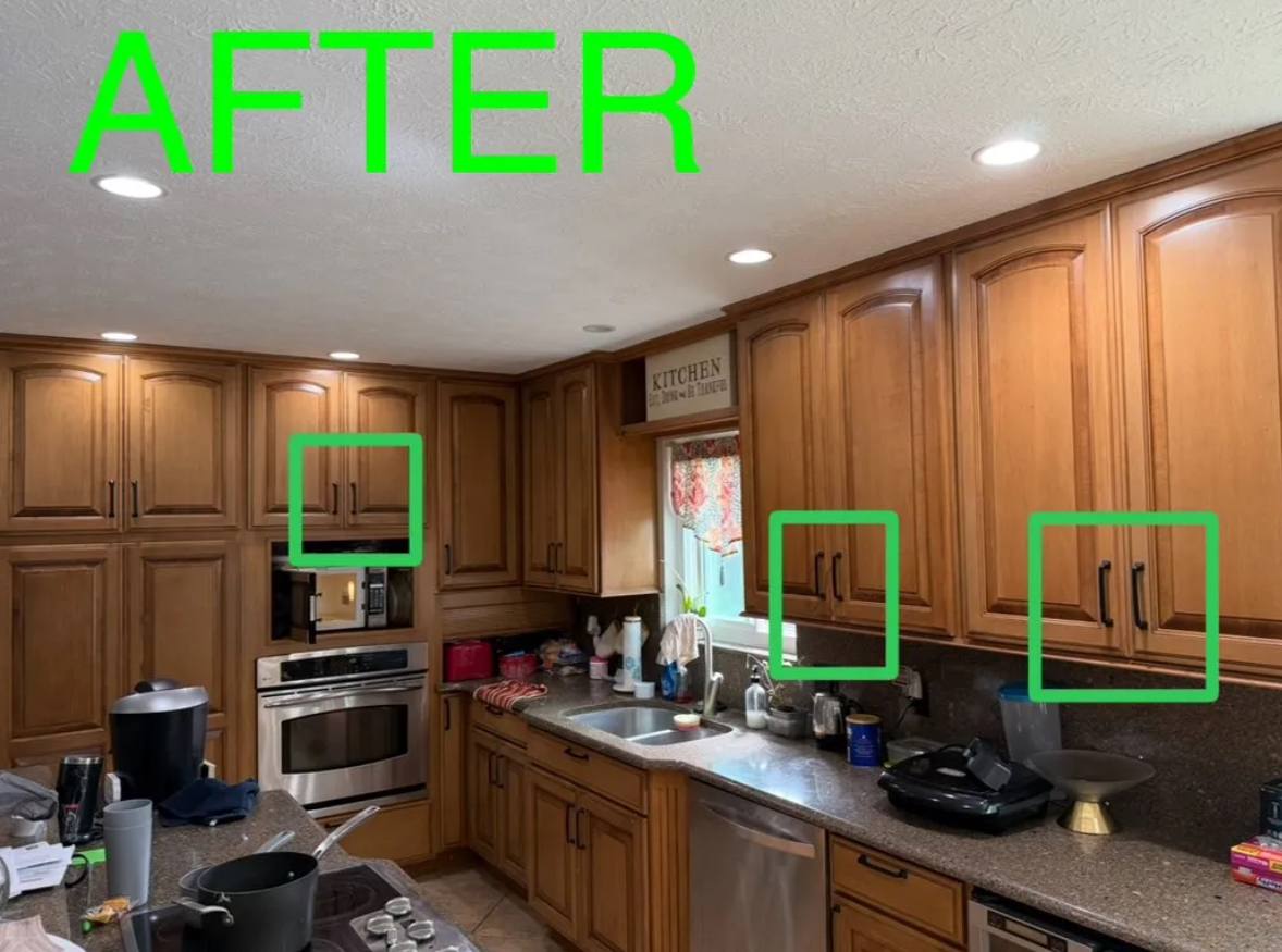 After Installing Handles for the Cabinets in the Kitchen