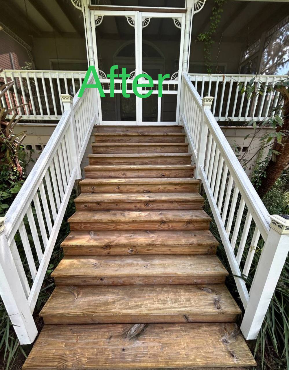 After Applying Stain to Outdoor Stairs