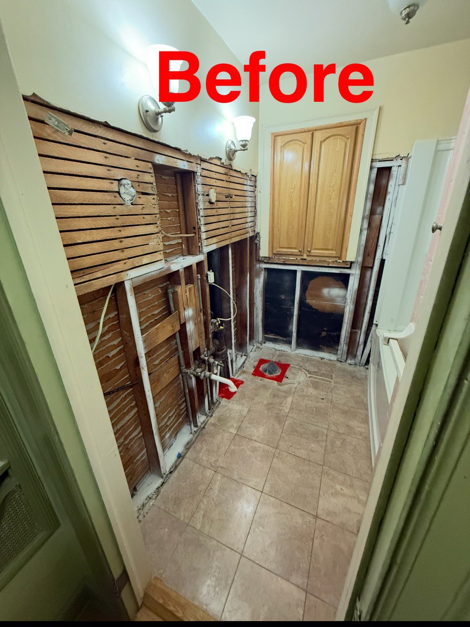 Before Repair entire wall in the bathroom