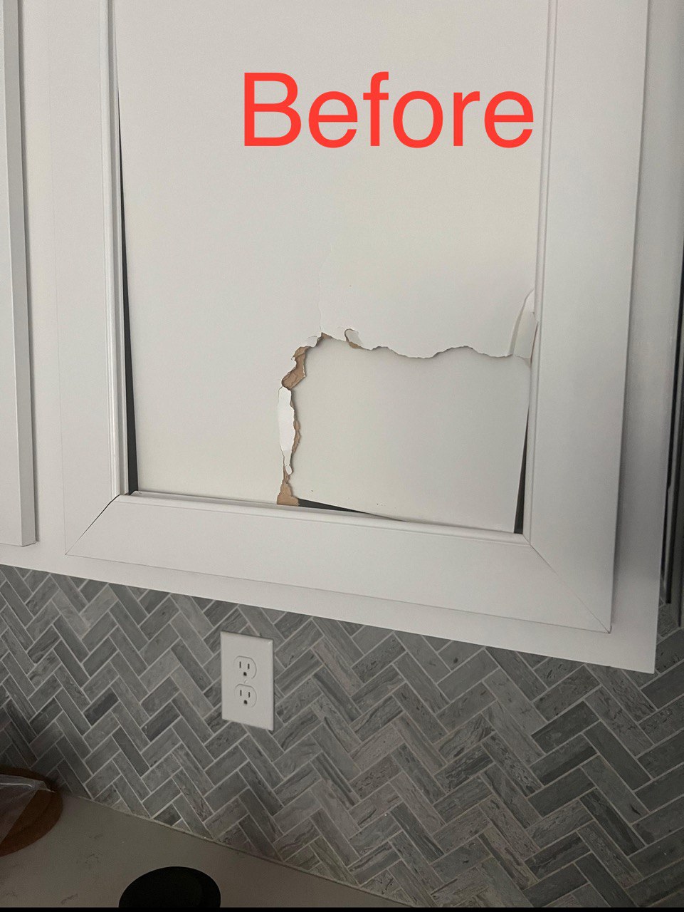 Before Kitchen cabinet door fix