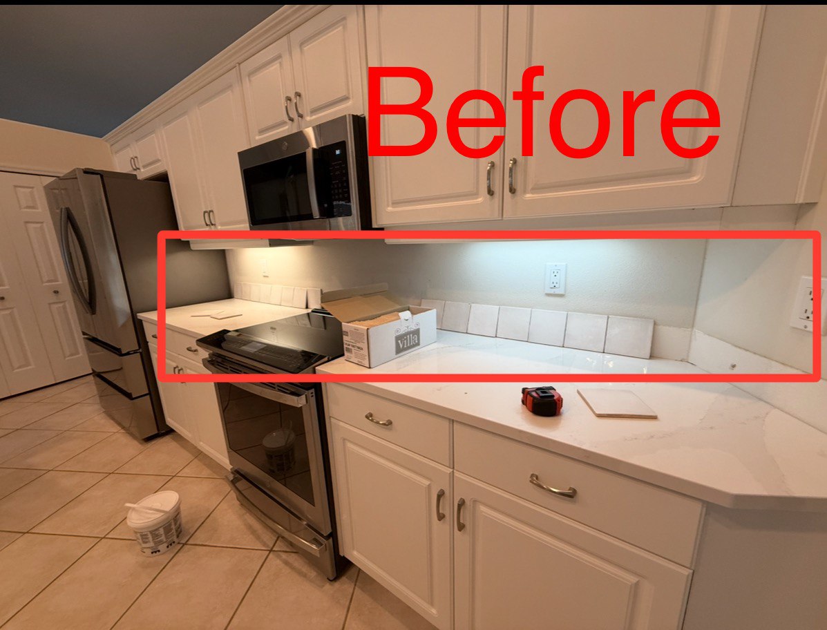 In Progress Installing Backsplash Tiles